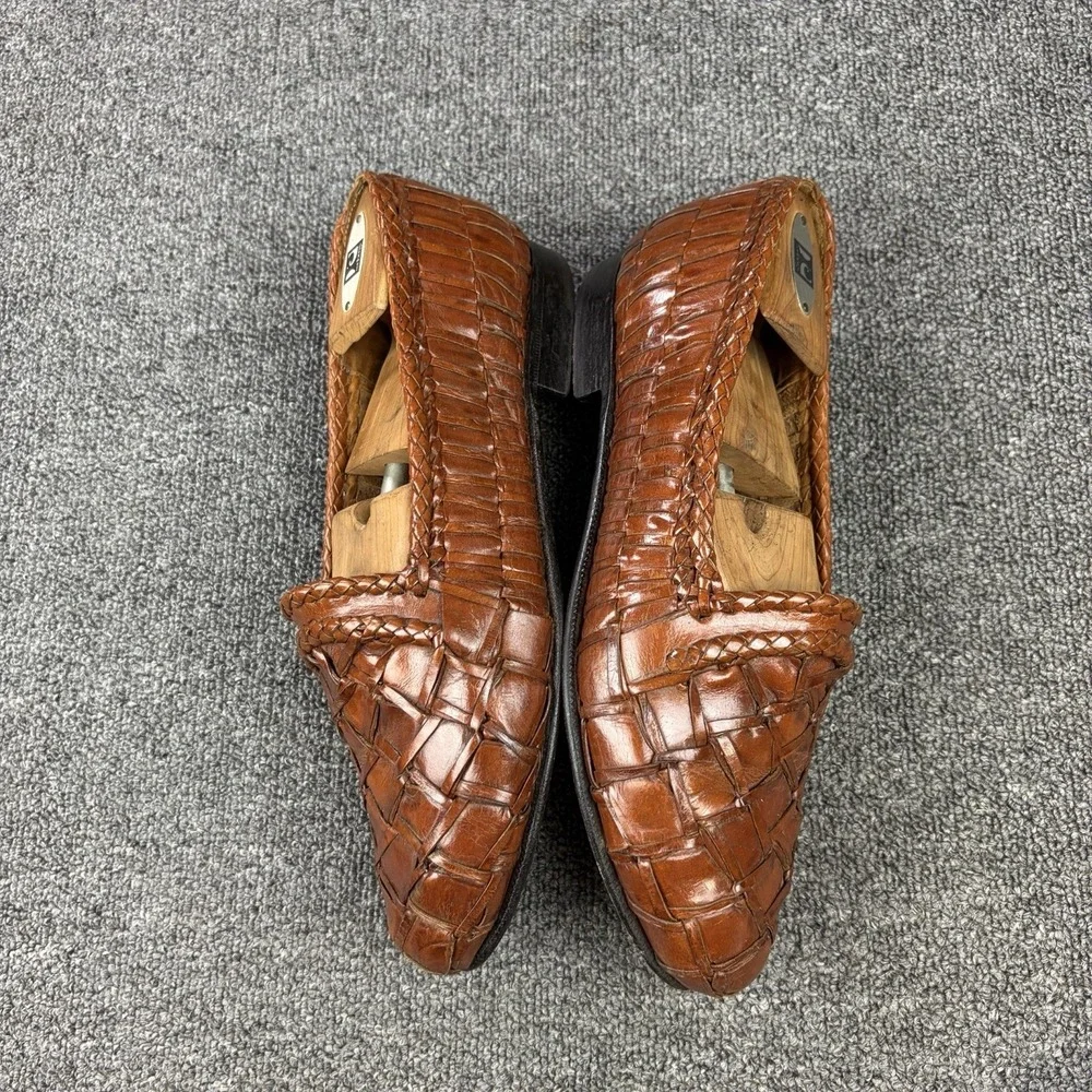 Moreschi Italy Woven Leather Loafers Mens 9.5 Brown Hand Braided Slip On Dress